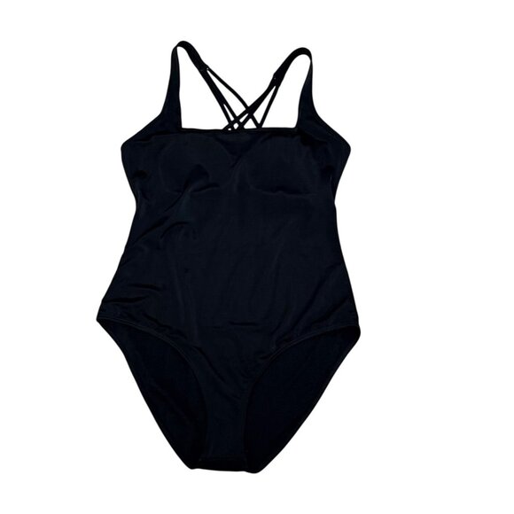 Oasis Black One Piece Swimsuit Sz XL Strappy Cross Back Bathing Suit Beach Pool - Picture 2 of 14